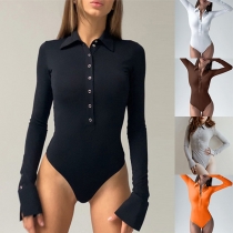 Sexig långärmad bodysuit med ställkrage framifrån