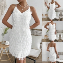 Elegant Mode V-ringad Rygglös Flerlagers Tassel Party Dress