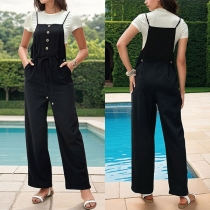Mode enfärgad knapp med dragsko i midjan Rak skuren jumpsuit