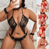 Sexig Spets Underkläder Set med Halter Neck och Kedjedetaljer