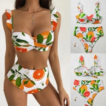 Modebikini med blommigt tryck och hög midja
