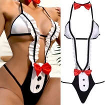 Sexig Body med Volanger och Slips för Cosplay Maid Underkläder