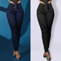 Höga skinny jeans med snörning