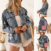 Mode jeansjacka med tryckt amerikansk flagga.