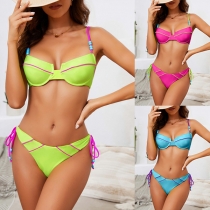 Fashion Contrast Color Two-piece Self-tie Bikini set