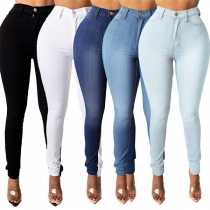 Skinny-jeans i hög höjd med vintage tvättning