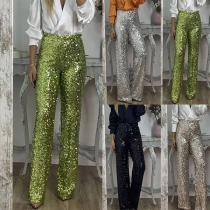 Mode Bling-bling paljettbyxor med vida ben