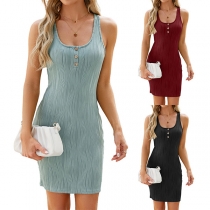 Fashion Square Neck ärmlös Bodycon Tank Dress