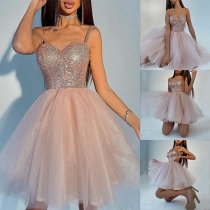 Mode Bling-bling Gaze Splits tutu Festklänning