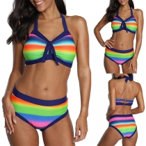 Fashion Rainbow Tryckt Bikini Set, tvådelad