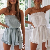 Sexig Romper med axelbandslös design och självknutande bälte