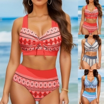 Bohemia stil blommig tryckt tvådelad bikini set