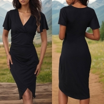 Mode V-ringade Kortärmad Oregelbunden Bodycon Klänning