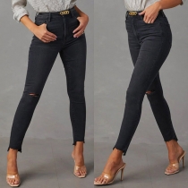 Mode: Nödställda Slitna Fåll Höga Skinny Jeans