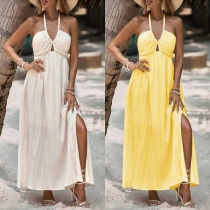 Sexig Rygglös Halterneck Sommarklänning