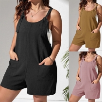 Casual Romper med självknutande axelrem och patchfickor