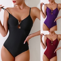 Sexig Monokini med enfärgad V-ringad Front Cutout