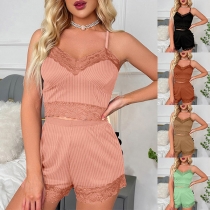 Sexigt enfärgat pyjamas set med spetsöverdel