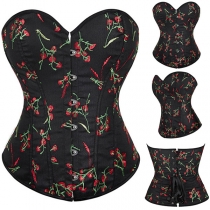 Vintage korsett med axelbandlös design, broderi och spänne fram och baktill
