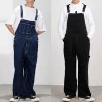 Street Fashion Lös rakt skuren Denim Suspender Jumpsuit för Par