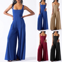 Mode - Enfärgad Fyrkantig Hals Jumpsuit med Vida Ben