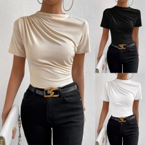Mode Ruched Mock Neck kortärmad skjorta