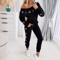 Street Fashion O-ring i två delar: Skjorta med rund hals och matchande byxor