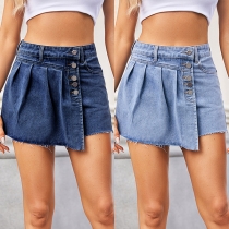 Street Fashion Button Oregelbunden nederkant Gammalt tvättade jeanskort