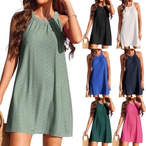 Casual Hollowout Rund Neck Ärmlös Simning Cover-up Klänning