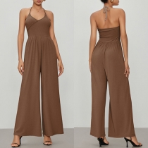 Sexig Halterneck Jumpsuit med V-ringad Backless och vida ben
