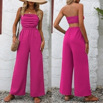 Sexig rynkad bh-lös jumpsuit med rak saxskärning och smockad rygg