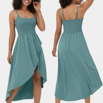 Mode enfärgad fyrkantig hals ärmlös oregelbunden hemline Romper