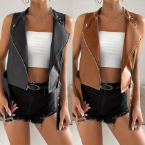 Street Fashion Lapel ärmlös PU-väst i konstläder
