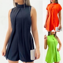 Street Fashion Romper med rund halsring och ärmglapp med frontslits