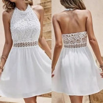 Sexigt Halterneck Spets Split Body Hollow Out Backless Mini Dress