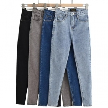 Mode Elastiska Skinny Jeans i Gammaltvättad Denim