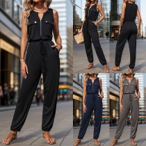 Street FashionMidja med dragskoHalvdragkedjaRundhalsadÄrmfri Jumpsuit
