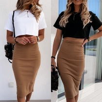 Fashion Contrast Color Two-piece Set Består av Crop Top och pennkjolar
