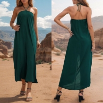 Gatukläder Halterneck Axelbandslös Öppen Rygg Slits Tvådelad Jumpsuit