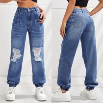 Street Fashion, Distressed High-rise Jeans i gammal tvättning