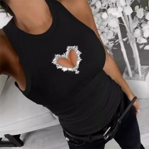 Sexiga ärmlösa toppar med hjärtformad Rhinestone-detalj