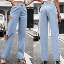 Street Fashion Höga jeans i rakt snitt med hjärtformade urklipp