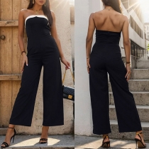 Fashion Contrast Color Strapless Jumpsuit