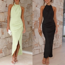 Mode Halter Neck Ärmlös oregelbunden slits Klänning