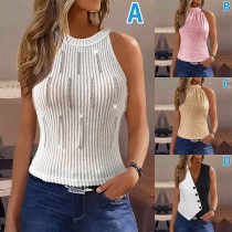Mode Halter Neck Paljett Ärmlös Skjorta