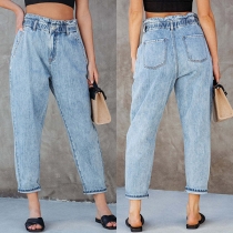 Mode elastisk midja Gammaltvättade jeans
