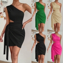 Sexig Bodycon omlottklänning med en axelsida