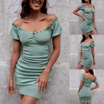 Mode Klänning Kortärmad Ruched Off-the-Shoulder Bodycon