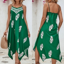 Bohem stil çiçek desenli asimetrik alt kısım kısa elbiseler