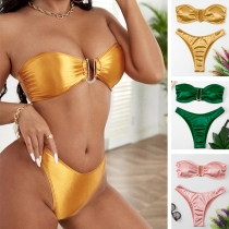 Mode ljusa färger axelbandslösa bikiniset med simbandeau och låga simbotten